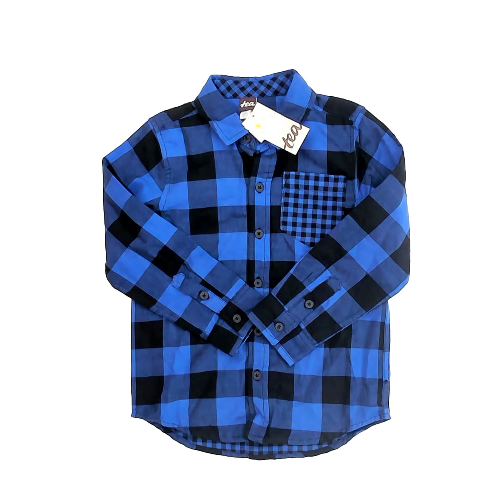 Tea Collection Boys Blue Check Button Down Long Sleeve size: 5T